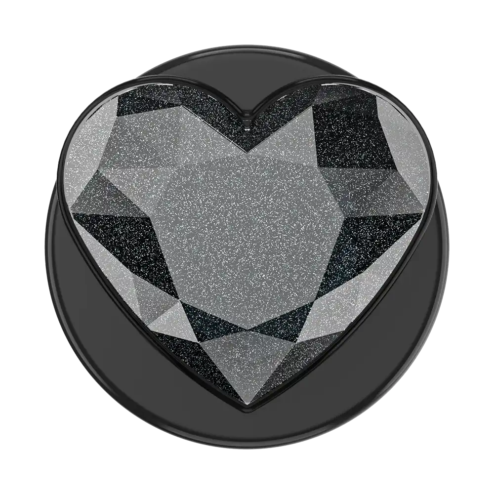 Crystal Heart Black Glitter — MagSafe PopGrip