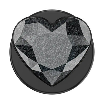 Crystal Heart Black Glitter — MagSafe PopGrip