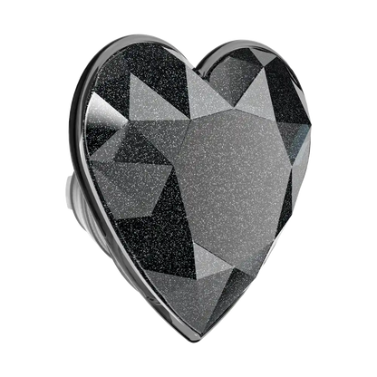 Crystal Heart Black Glitter — MagSafe PopGrip