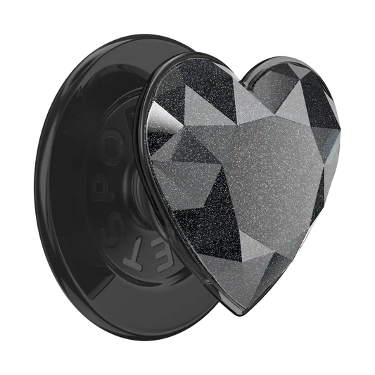 Crystal Heart Black Glitter — MagSafe PopGrip