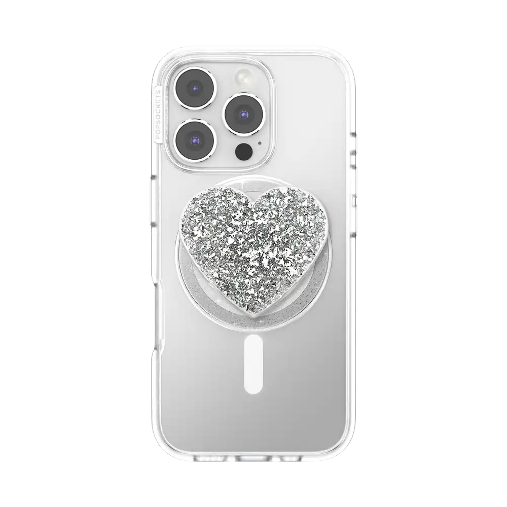 Confetti Heart Silver Sizzle — MagSafe PopGrip