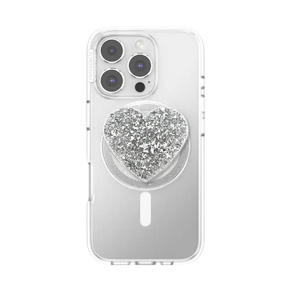 Confetti Heart Silver Sizzle — MagSafe PopGrip