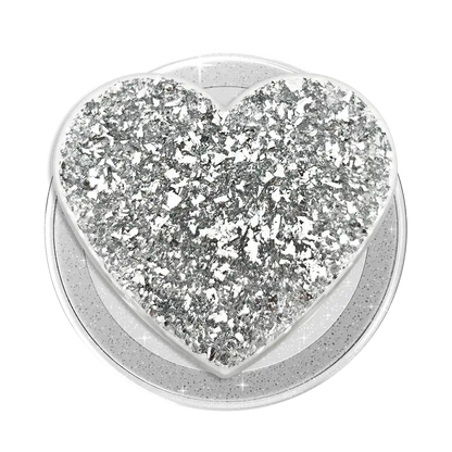 Confetti Heart Silver Sizzle — MagSafe PopGrip