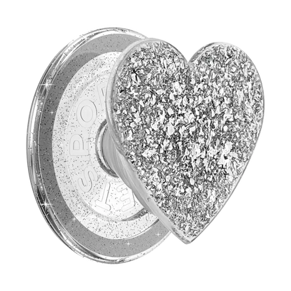 Confetti Heart Silver Sizzle — MagSafe PopGrip