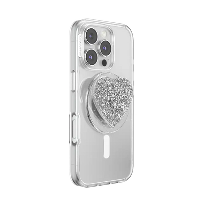 Confetti Heart Silver Sizzle — MagSafe PopGrip