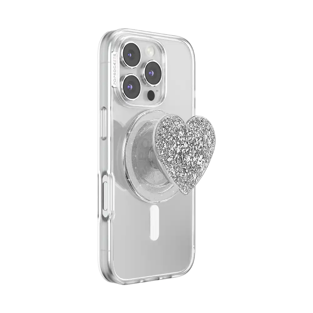 Confetti Heart Silver Sizzle — MagSafe PopGrip