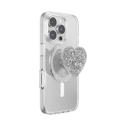 Confetti Heart Silver Sizzle — MagSafe PopGrip