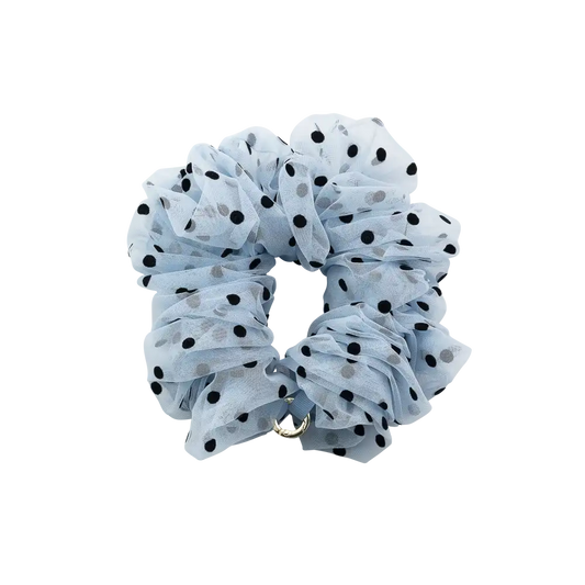 Polka Dot Tulle Blue Scrunchie — Phone Wristlet